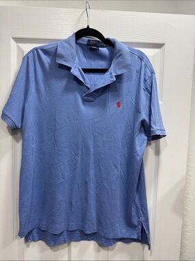 Polo by Ralph Lauren Mens Sky Blue Short-Sleeve Polo with Red Pony